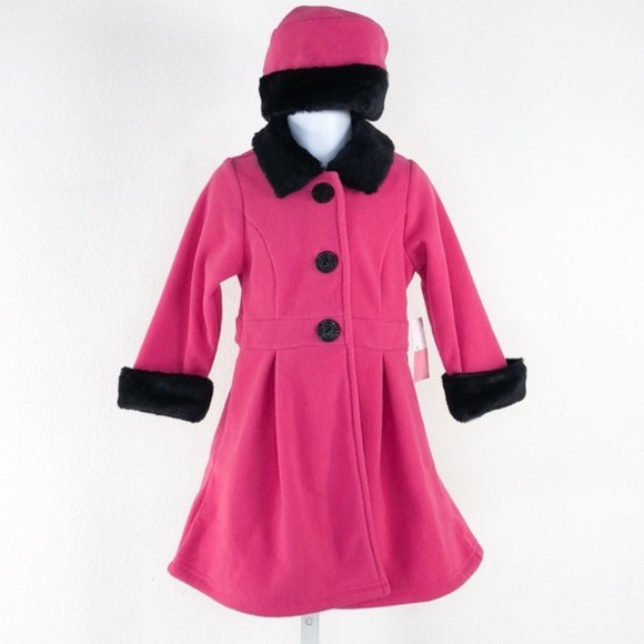 Kohl's Other - Sophie Rose Pink Black Faux Fur Trimmed Pea Coat